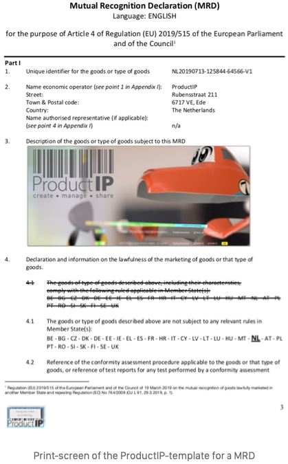 printscreen of MRD template of ProductIP